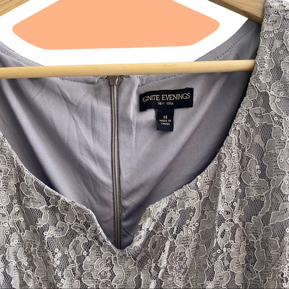 NWT Tea Length Silver Lace & Sequin Cocktail Dress - Picture 4 of 5